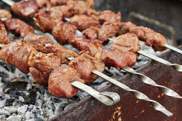 Lamb Shish kebab on Fire, outdoor