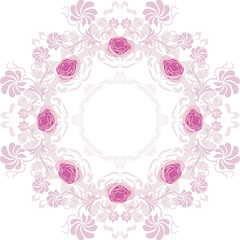 Ornamental purple circular element with roses