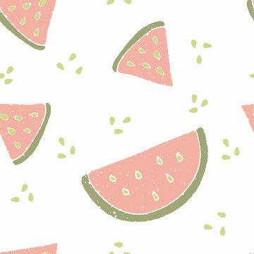 Seamless cute watermelon pattern. Vector illustration of summer.