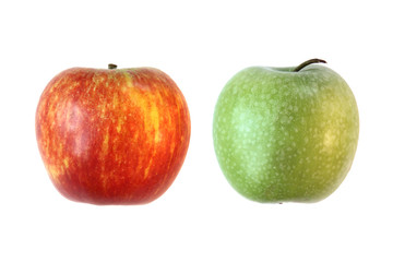 Red and green apple on isolated white background
