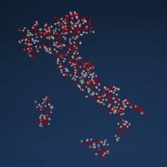 Mappa Italia 3d formata da stelle su sfondo scuro