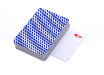 Pack of card with ace card on white