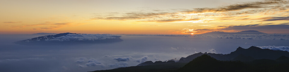 Amazing sunset at the peak of volcano Teide, Tenerife.