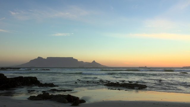 Bloubergstrand at the sunset (view to Cape Town)