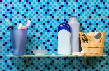 Shelf with bath accessories
