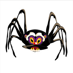 ragno nero con occhi viola, isolato su sfondo bianco