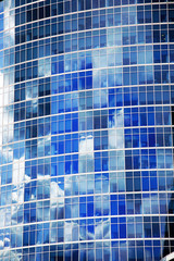 Reflections in blue windows in an office building