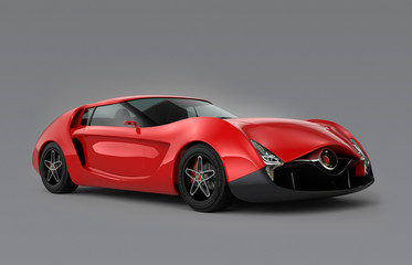 Fototapeta na wymiar Red sports car on gray background.Original design