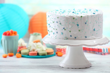 Birthday decorated cake on colorful background