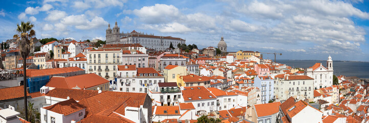 Fototapeta na wymiar Panoramic view of Lisbon rooftop from Portas do sol viewpoint -