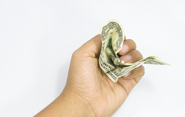 wrinkled dollars in hand