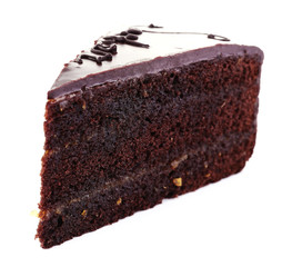 Piece of chocolate cake isolated on white
