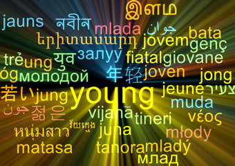 Young multilanguage wordcloud background concept glowing
