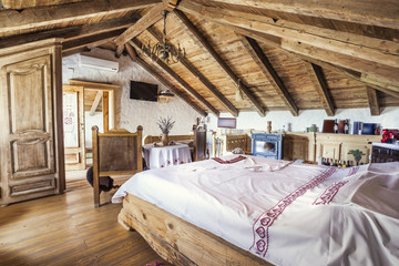 Rustic attic bedroom interior