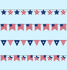 Fototapeta premium Hanging Bunting pennants for Independence Day USA, Patriotic Sym
