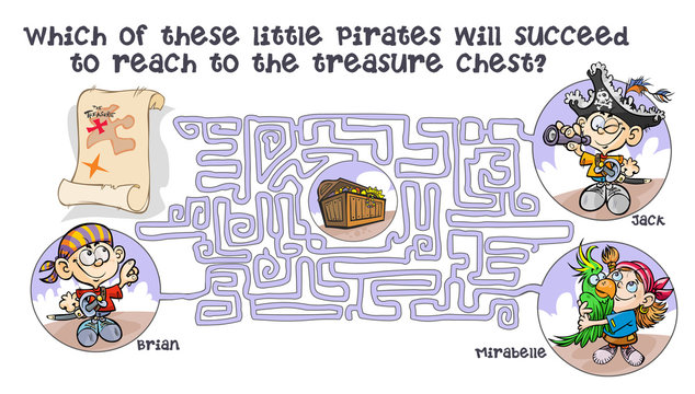 Maze game with Pirates children and treasure quest.