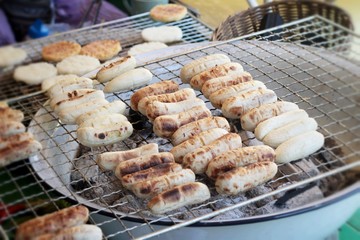Banana grilled on the stove on the market