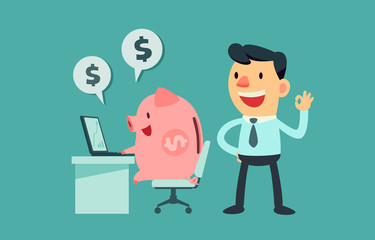 businessman let his piggy bank work for him