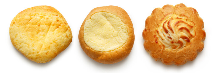 Three round dessert buns