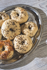 Bagels on a vintage table