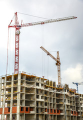 Many tall buildings and cranes