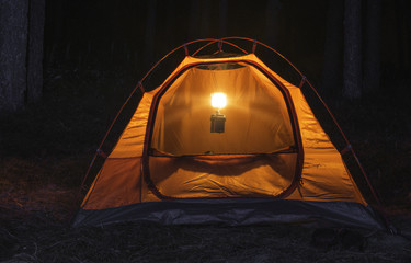 Tent in the forest at night - 83282961