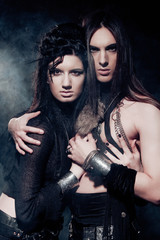 Romantic portrait of young gothic couple