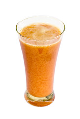 acerola juice extract in cruve shape glass isolated on white