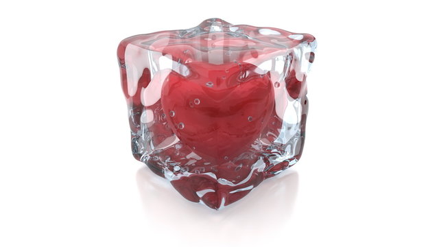 Heart inside the ice cube, 4K render, loop-able 