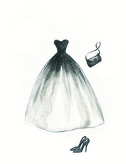 elegant dress and shoes .watercolor illustration