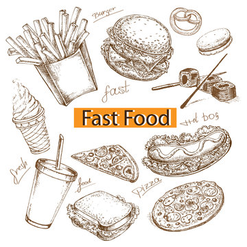 hand drawn illustration fast food collection
