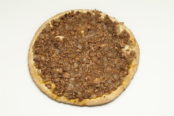 Pizza with meat on white background