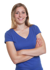 Fototapeta premium Sportliche deutsche Frau im blauen Shirt