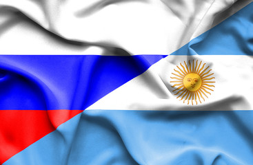 Waving flag of Argentina and Russia