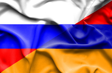 Waving flag of Armenia and Russia