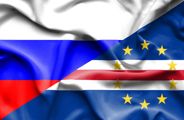 Waving flag of Cape Verde and Russia