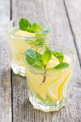 refreshing mint lemonade on a wooden table