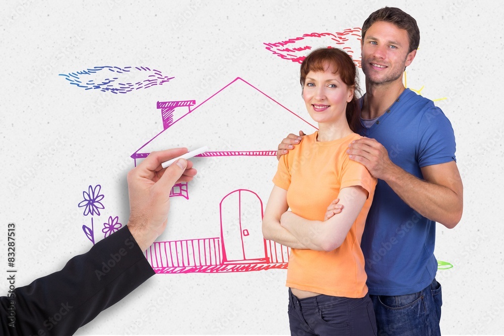 Poster composite image of happy couple looking at camera
