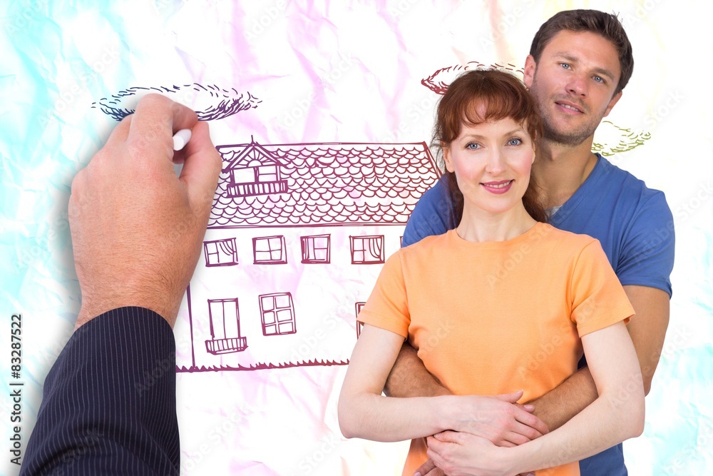 Poster composite image of happy couple looking at camera