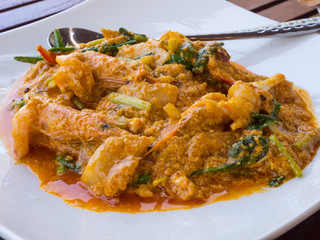 Thai curry seafood on white dish