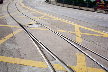 street railway with yellow street mark
