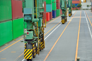 Naklejka premium Tire of Rubber tyred gantry crane, the Port of Tokyo, Japan