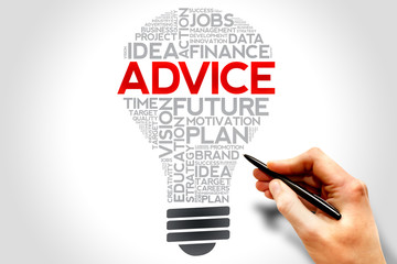 ADVICE bulb word cloud, business concept