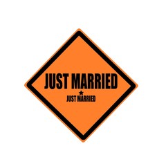 Obraz premium JUST MARRIED black stamp text on orange background