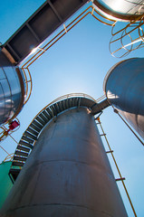 Under view Oil Tank Factory plant.