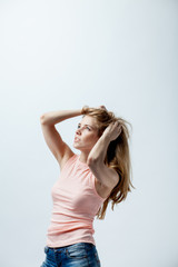 Fototapeta premium girl with hands over head