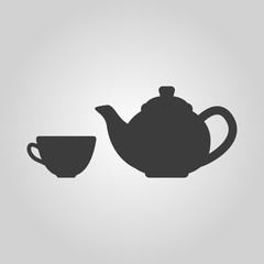 The teapot and cup icon. Tea symbol. Flat