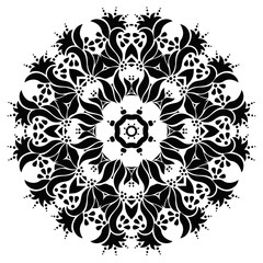 Black floral round ornament. Mandala. Vector art