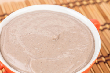 Close up of creamy mushroom soup.