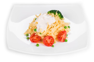 Tasty italian pasta with white sauce.